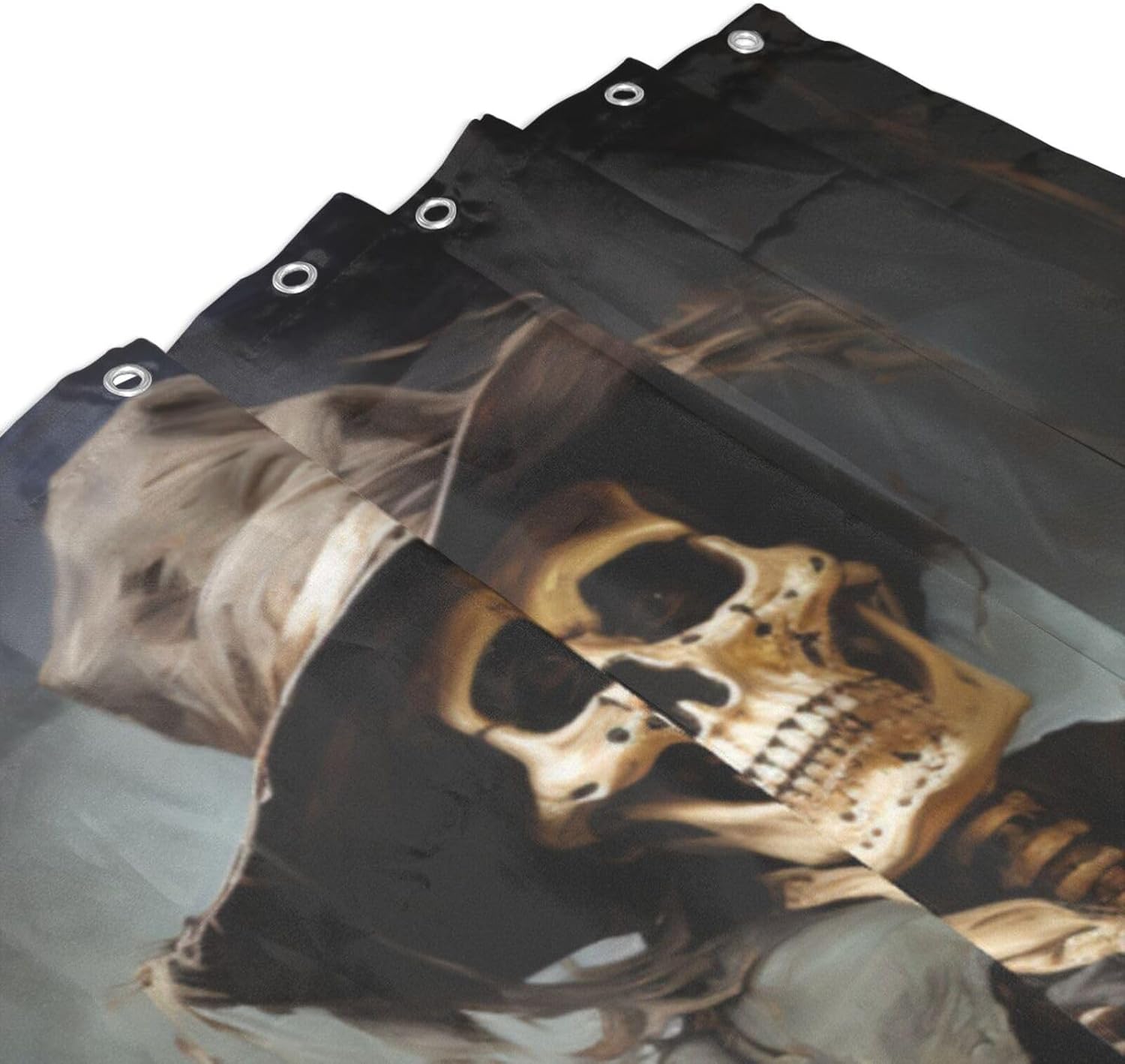 Black Skull Boho Shower Curtain Set with 12 Hooks 72x72in