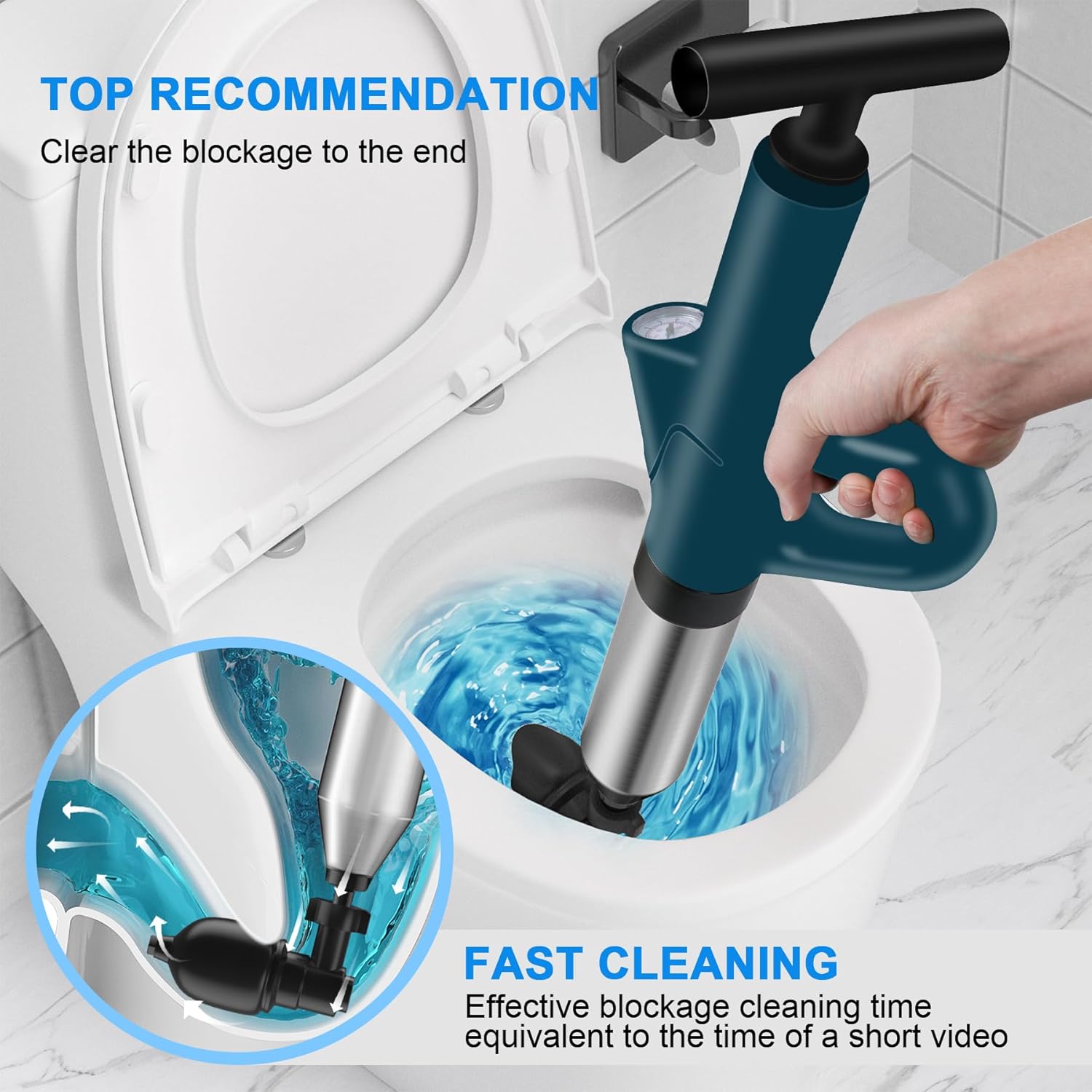 Heavy Duty Toilet Plunger with Visual Gauge