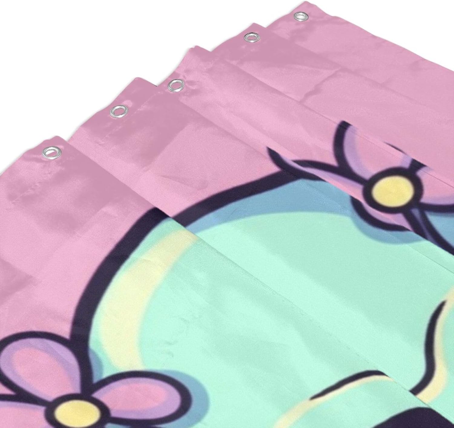 TIYAANDSY Cartoon Skull Pink Flower Shower Curtain Set