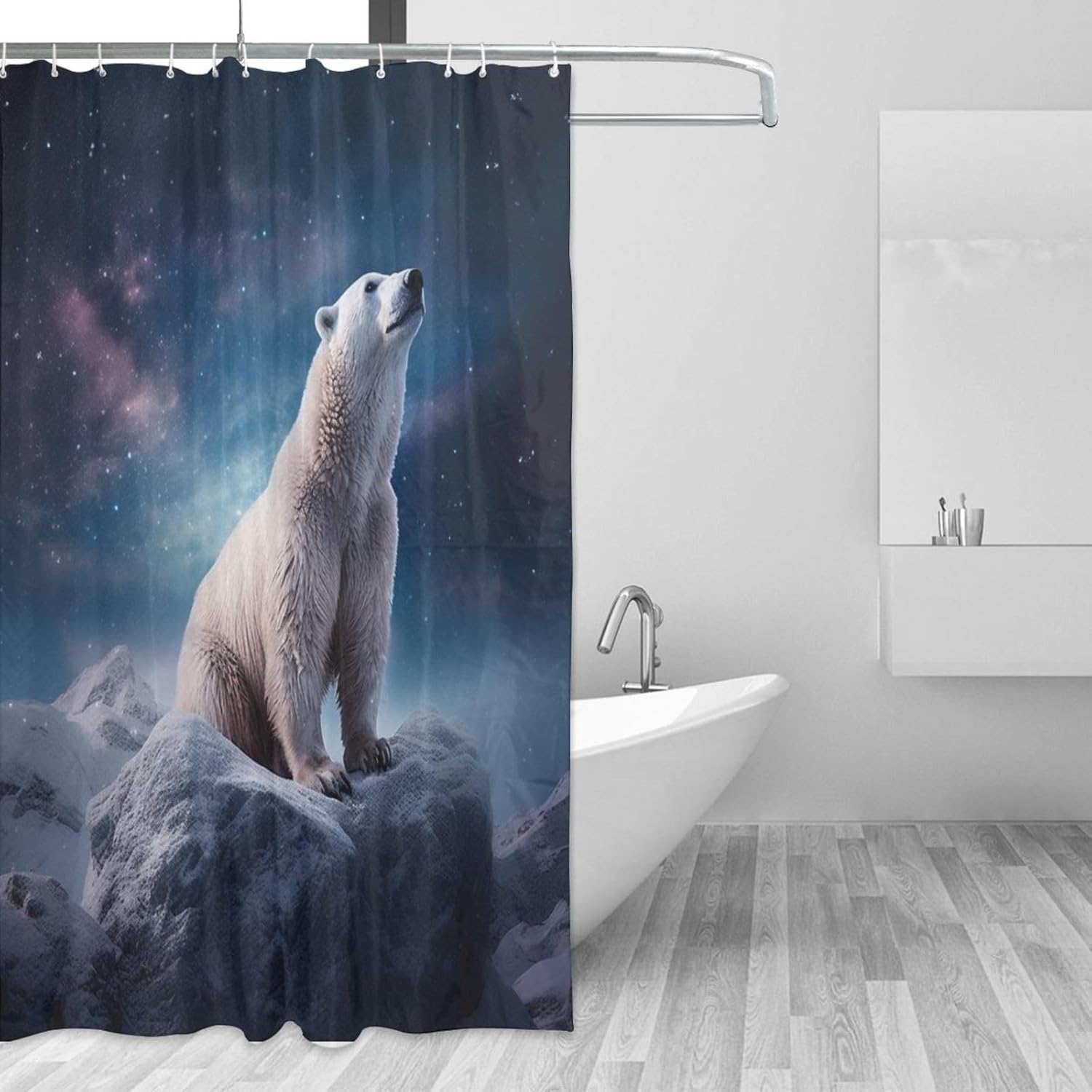White Polar Bear Shower Curtain Set with 12 Hooks 72x72in 1
