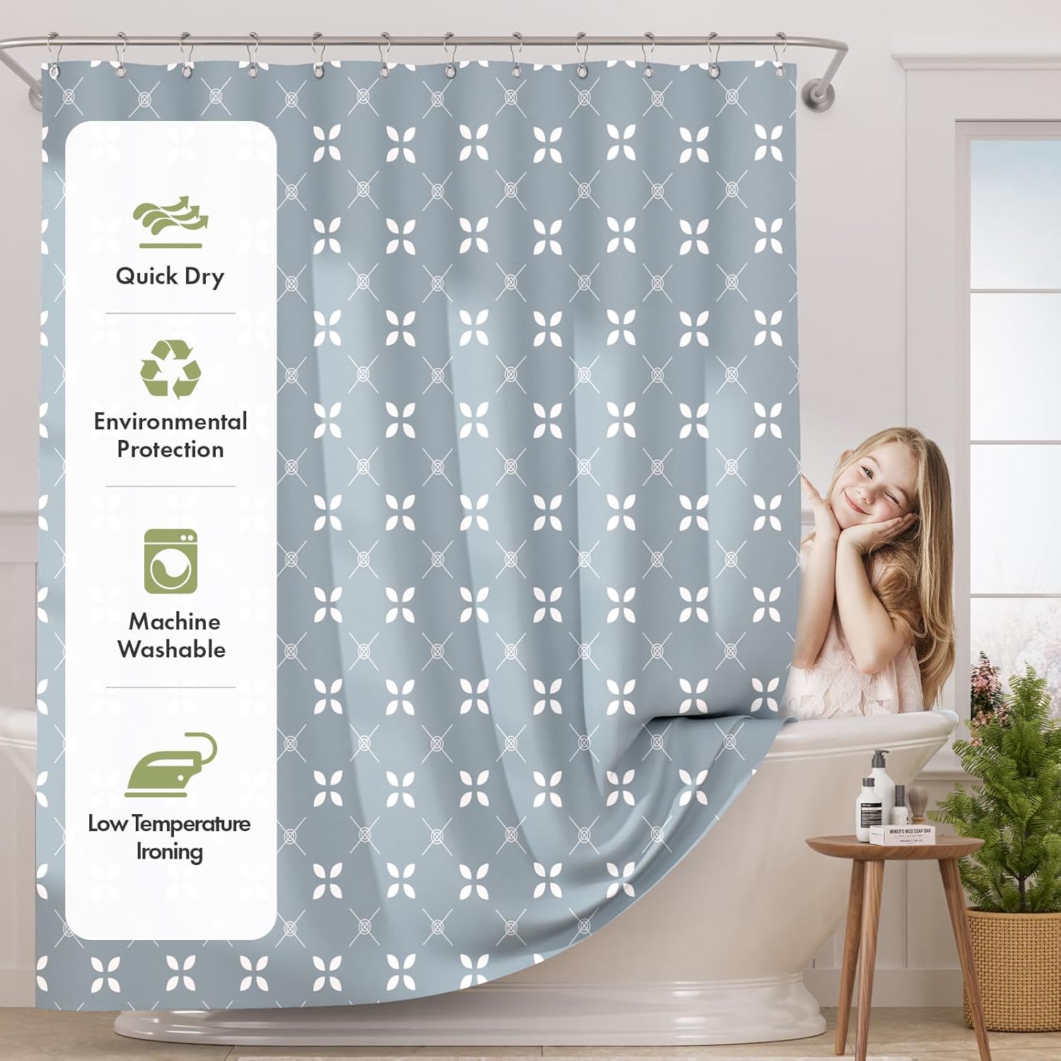 AmazerBath Blue Floral Shower Curtain Set