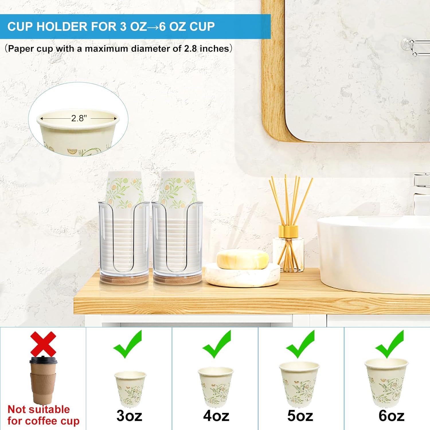 2 Pack Bamboo Plastic Cup Holder for Bath Kitchen Vanities