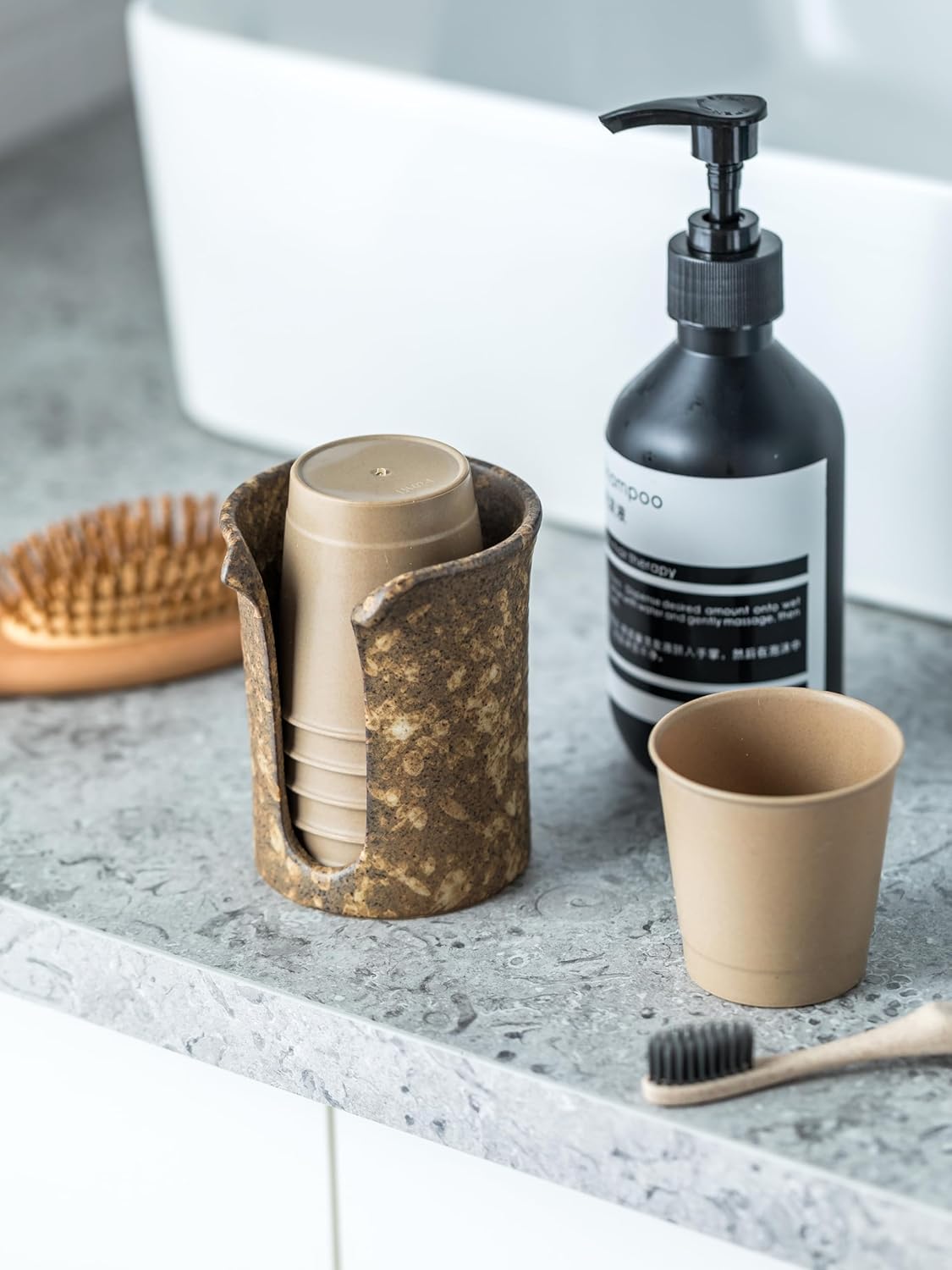 YHOJOY Ceramic Bathroom Cup Holder 3 Oz Dispenser