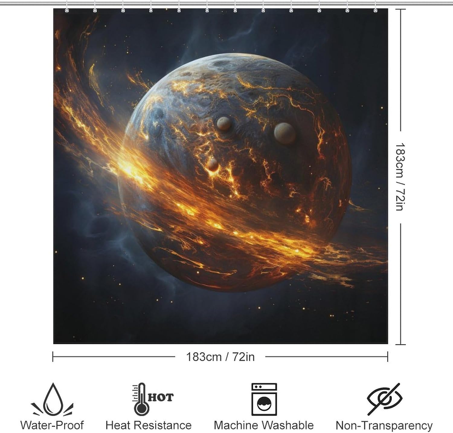 Flame Planet Shower Curtain Set with 12 Hooks 72x72in