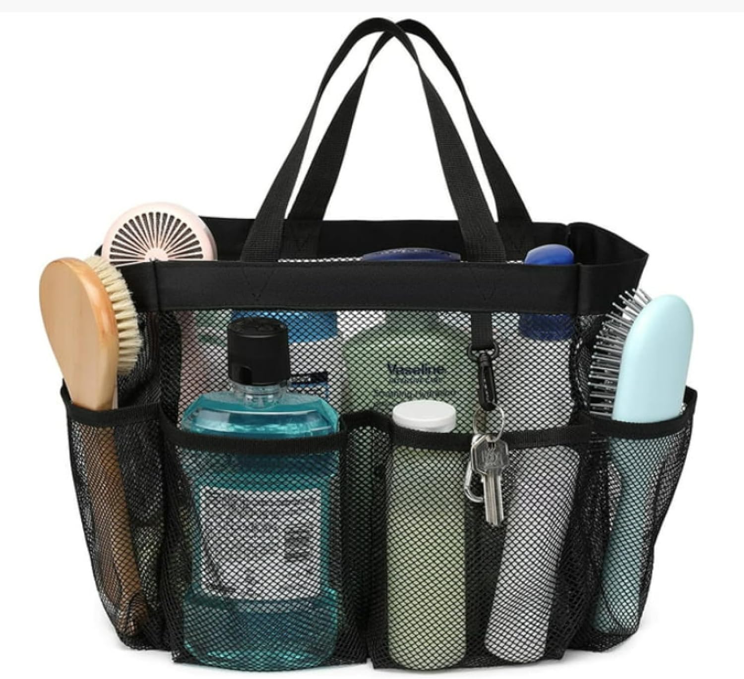 Portable Mesh Shower Caddy with 8 Pockets Black