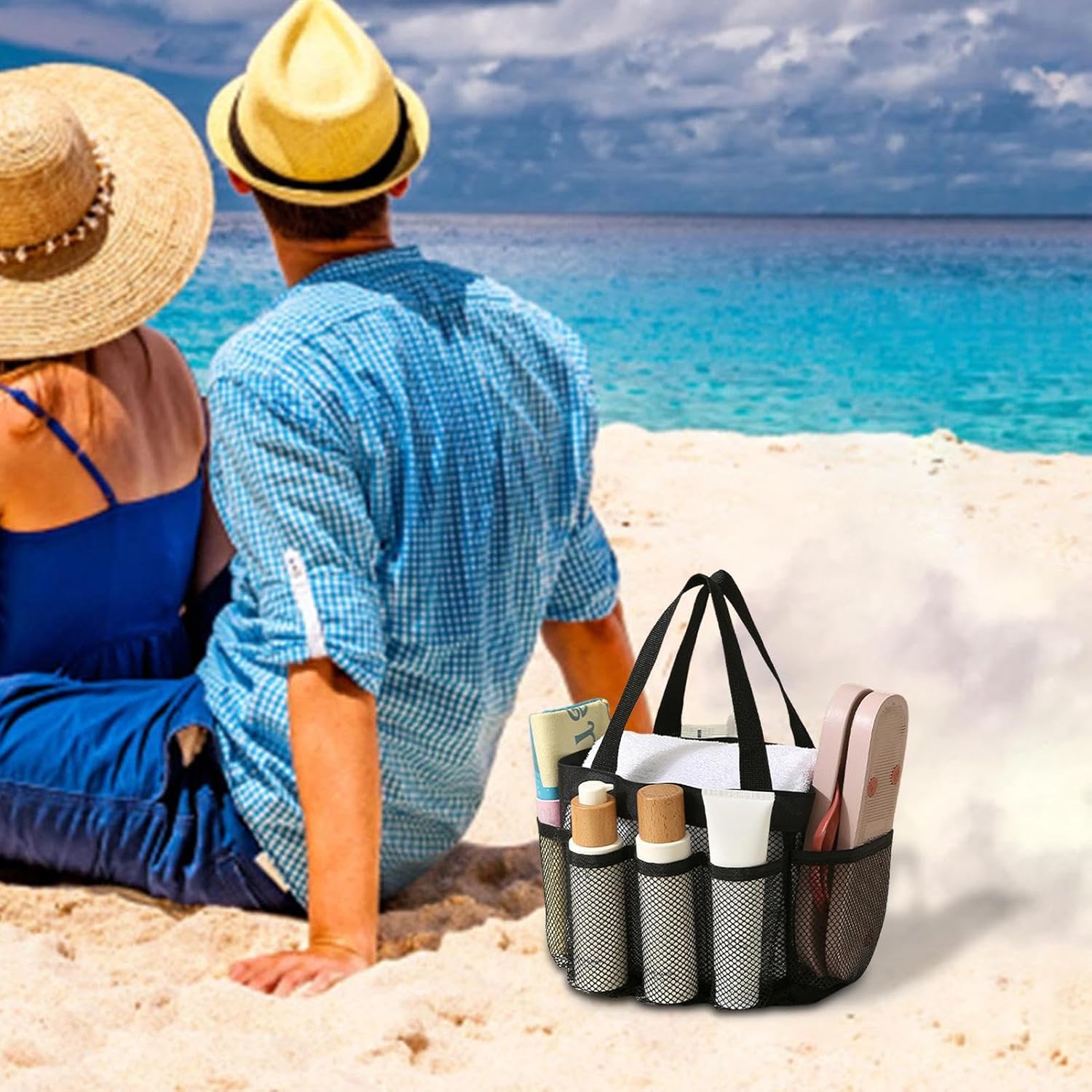 Portable Mesh Shower Bag - Large Capacity for Travel and Camping