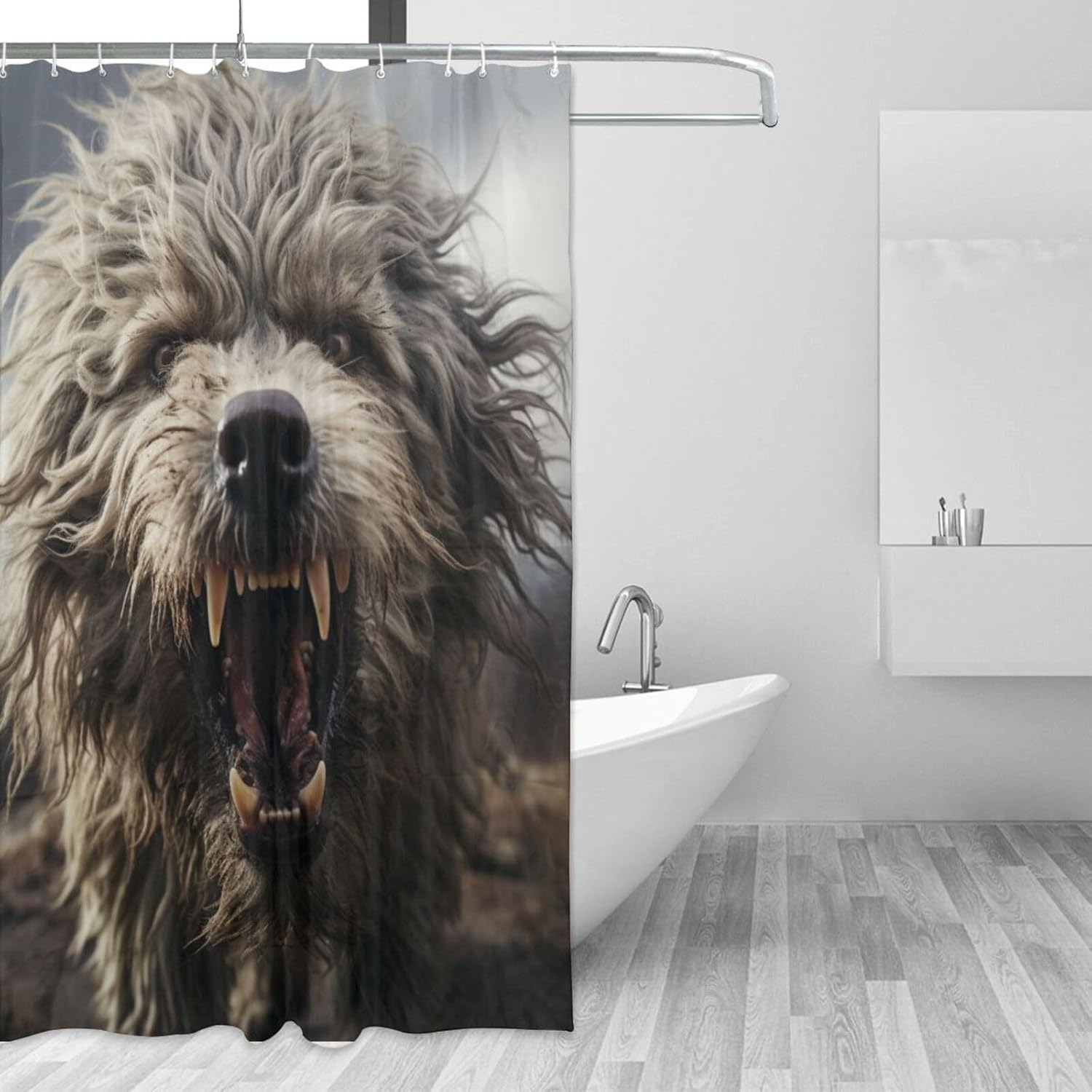 TIYAANDSY Black Dog Shower Curtain Set 72x72in with 12 Hooks