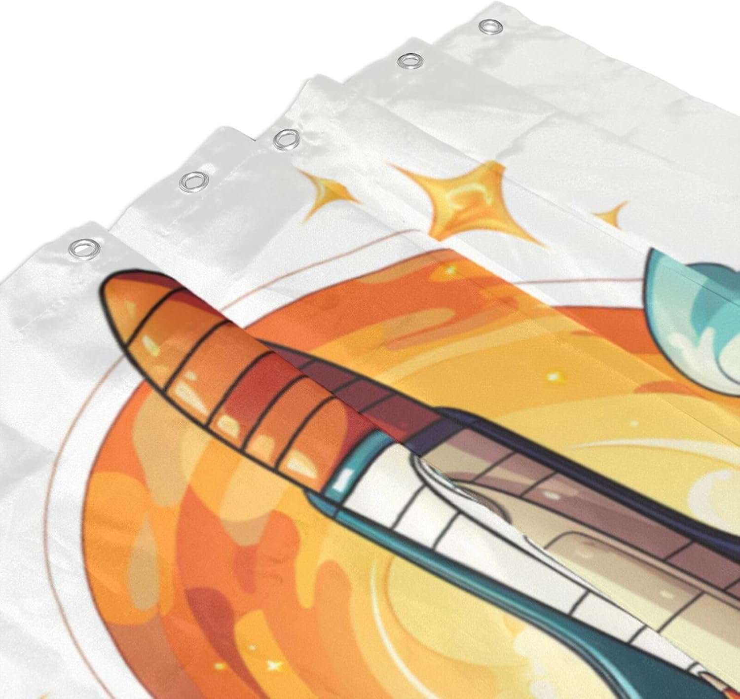 Cartoon Rocket Shower Curtain Set with 12 Hooks 72x72in