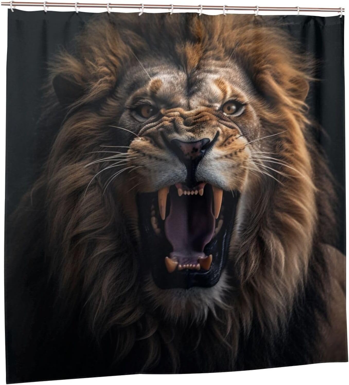 Lion Pattern Shower Curtain Set 72x72in with 12 Hooks