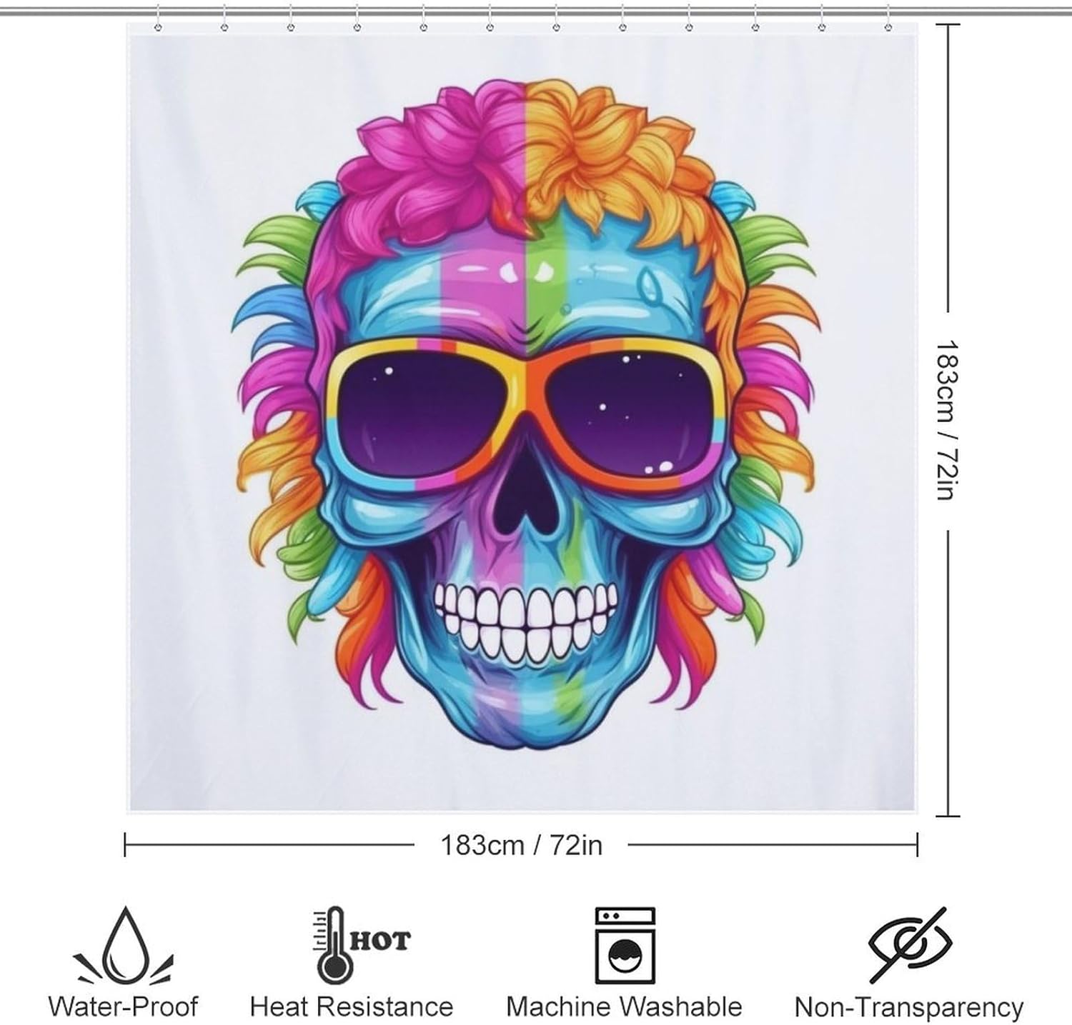 Blue Skull Flower Shower Curtain Set 72x72in