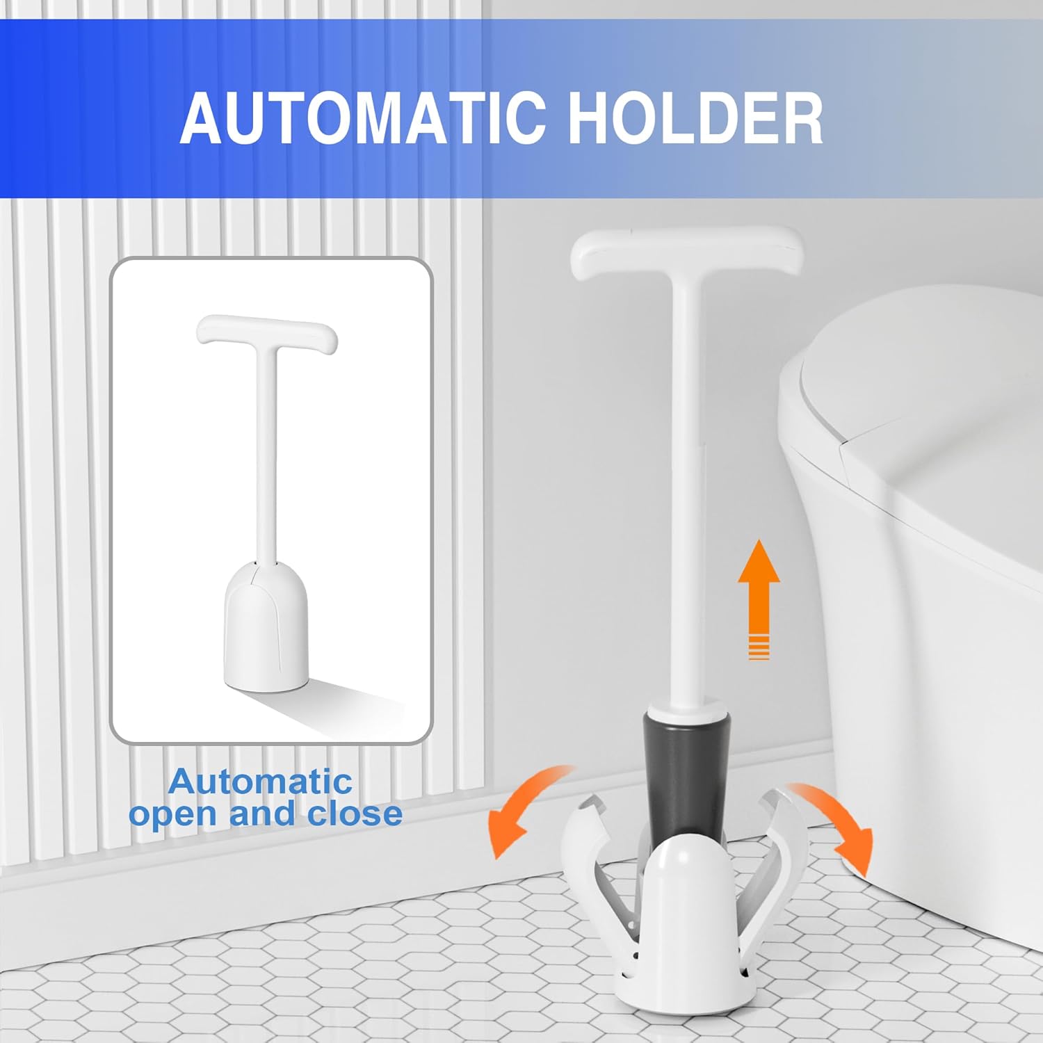 Cinola Dual Handle Toilet Plunger with Wall Mount Holder - White
