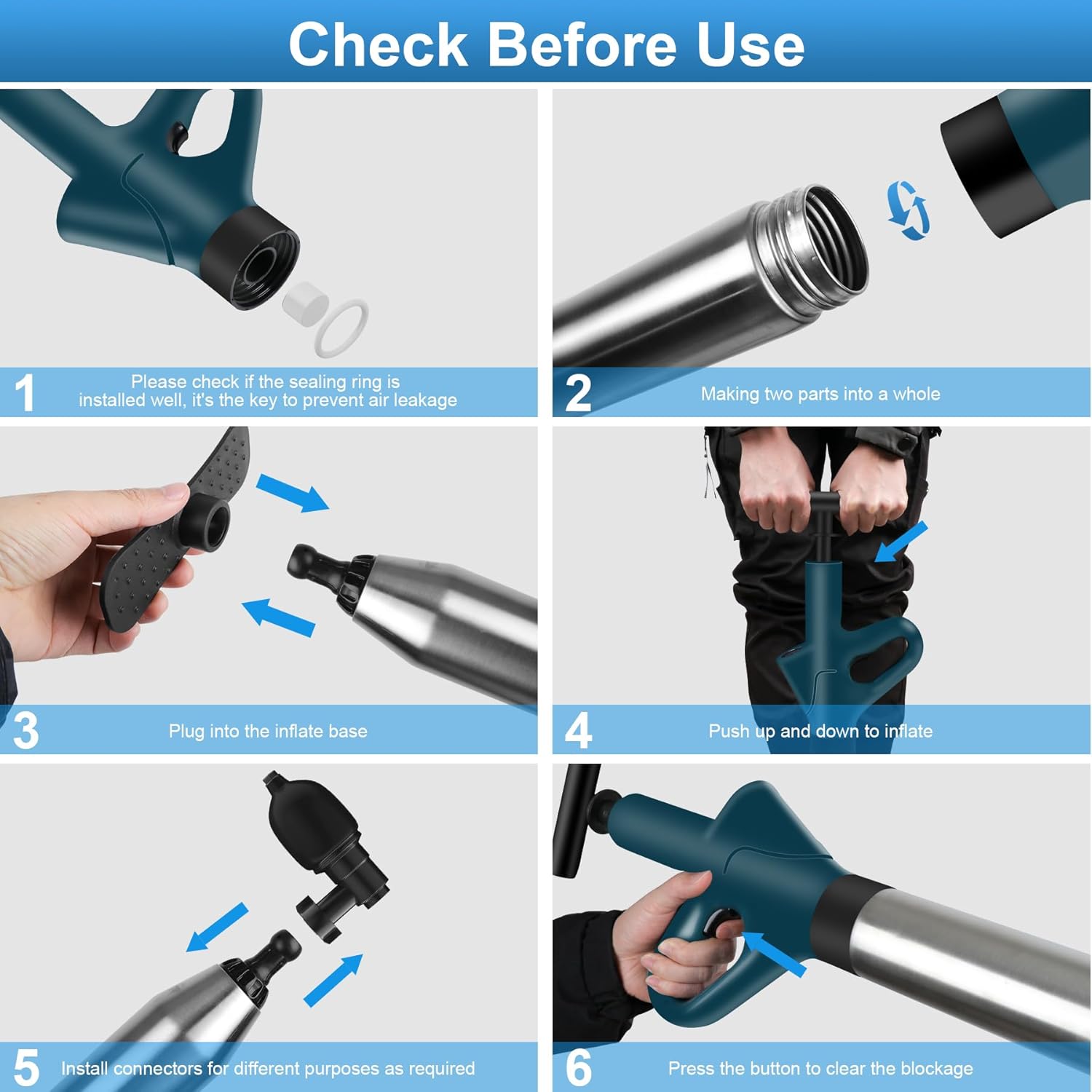 Heavy Duty Toilet Plunger with Visual Gauge