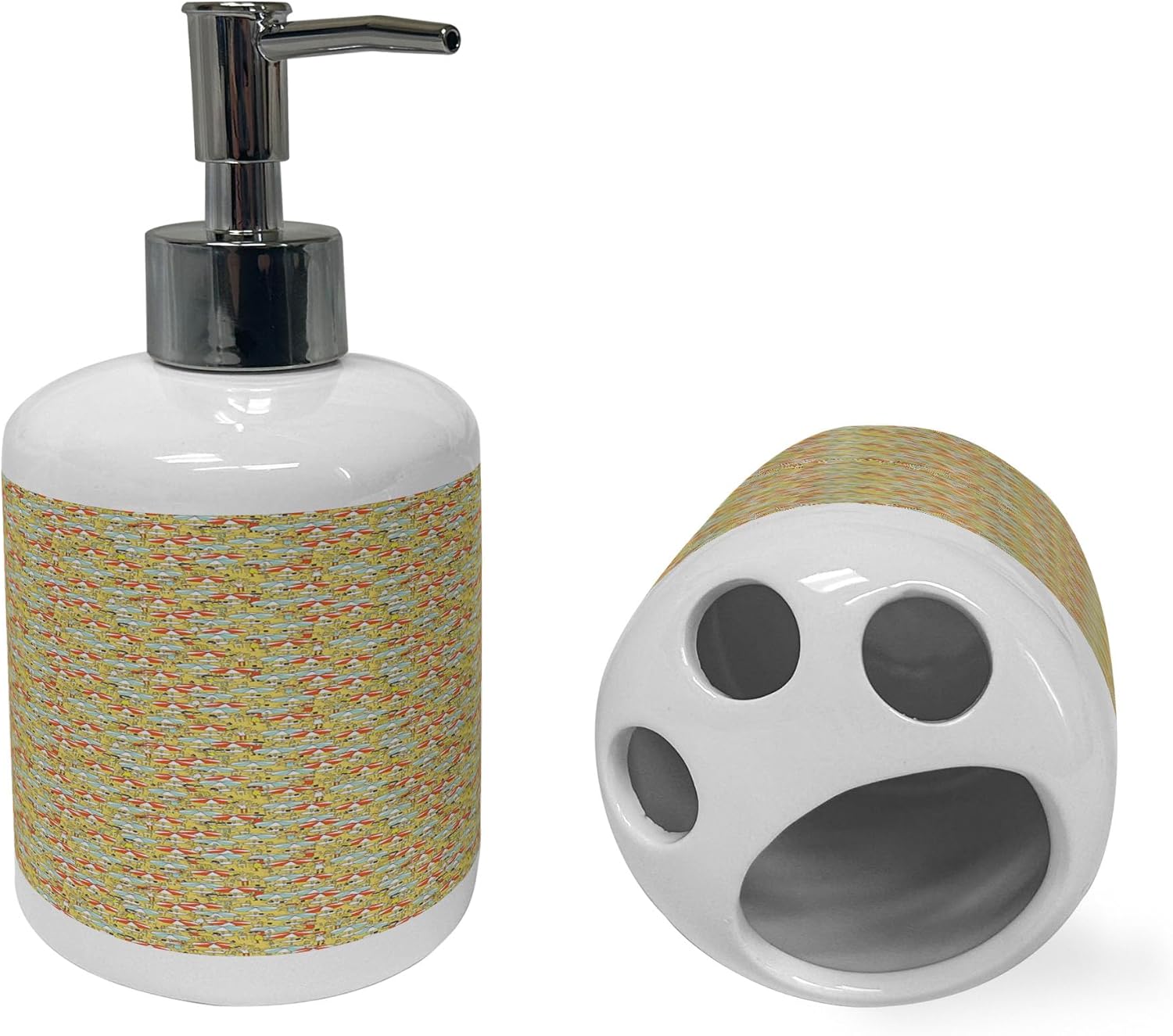 Ambesonne Cartoon Soap Toothbrush Holder Set Mustard Vermilion