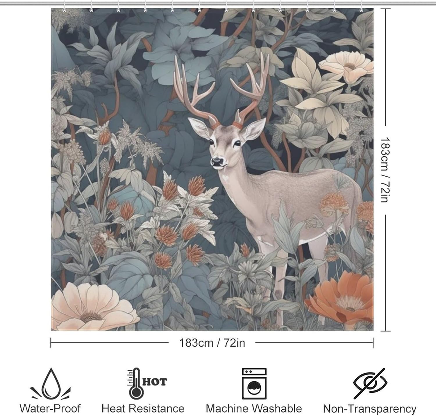 Forest Deer Shower Curtain Set with 12 Hooks 72x72in Waterproof