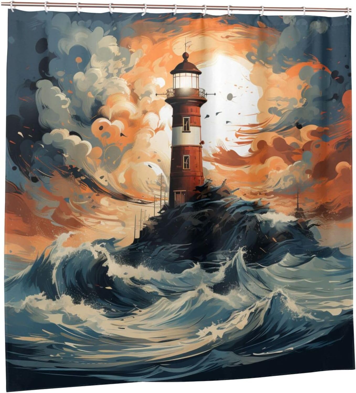 TIYAANDSY Lighthouse Shower Curtain Set 72x72in with 12 Hooks