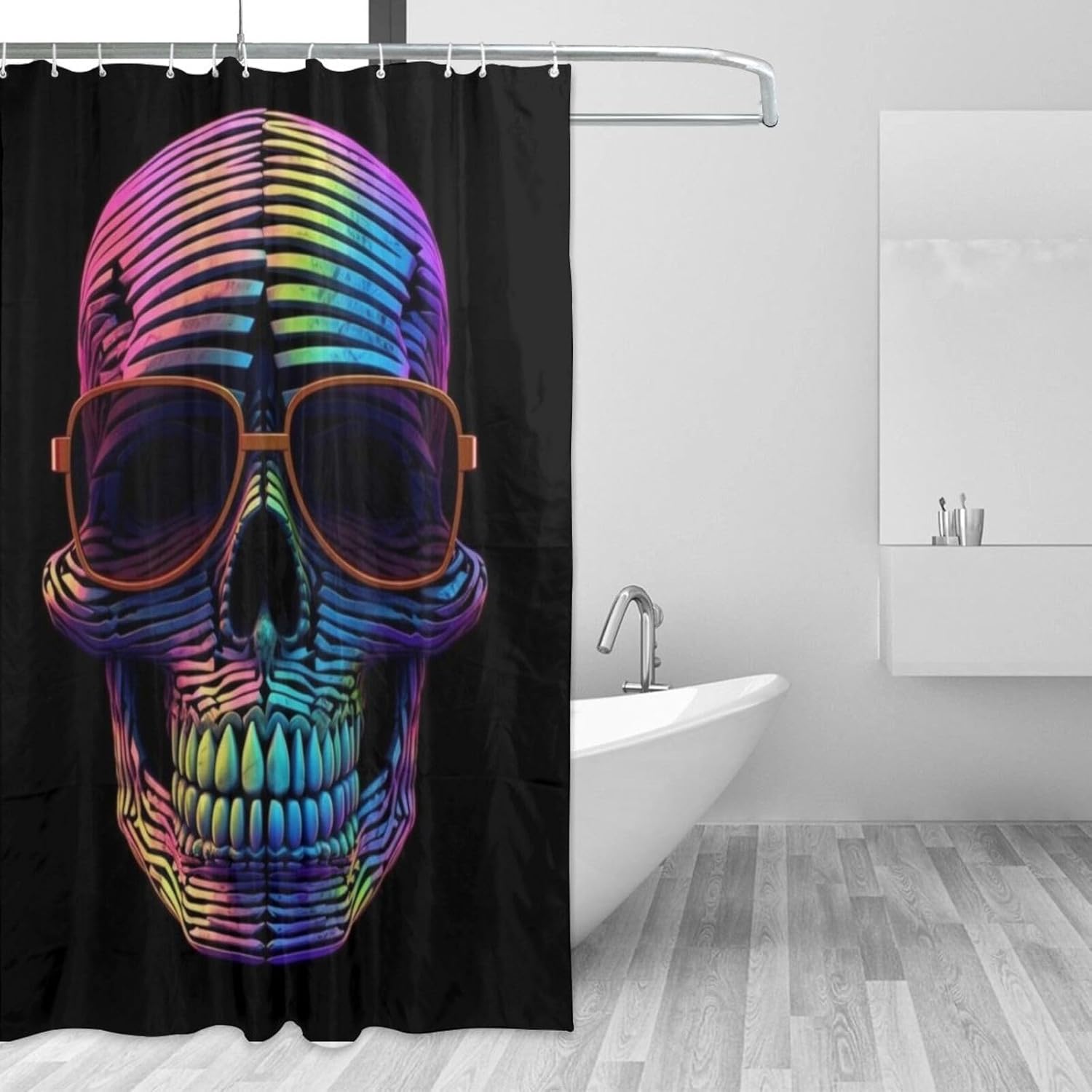 TIYAANDSY Skull Pattern Shower Curtain Set with 12 Hooks 72x72in