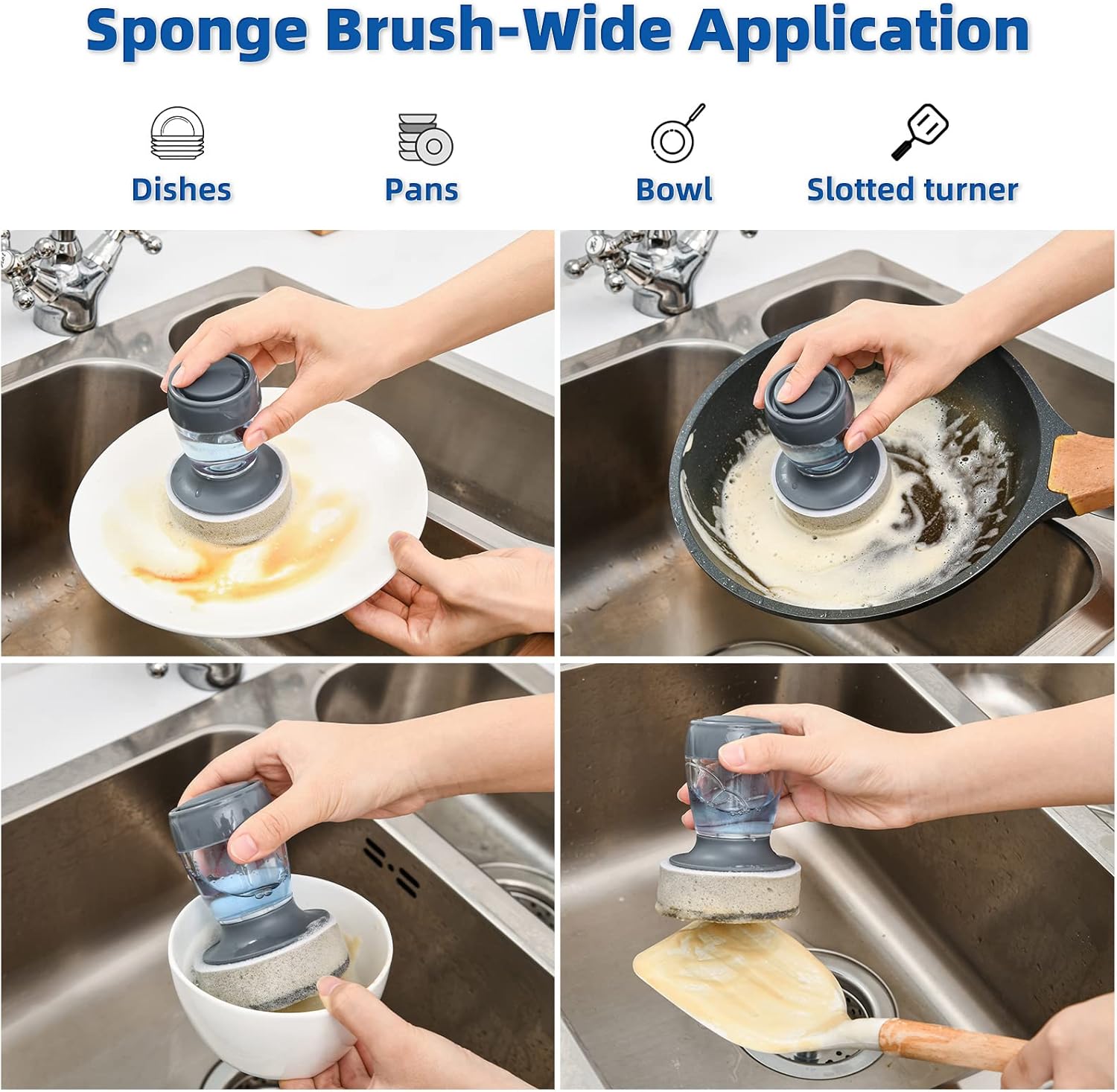 SUBEKYU Dish Brush with Soap Dispenser Set of 2