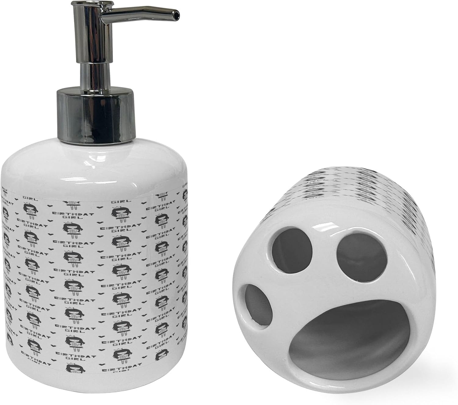 Ambesonne Birthday Soap Dispenser Toothbrush Holder Set Scandinavian Style 2 Pcs