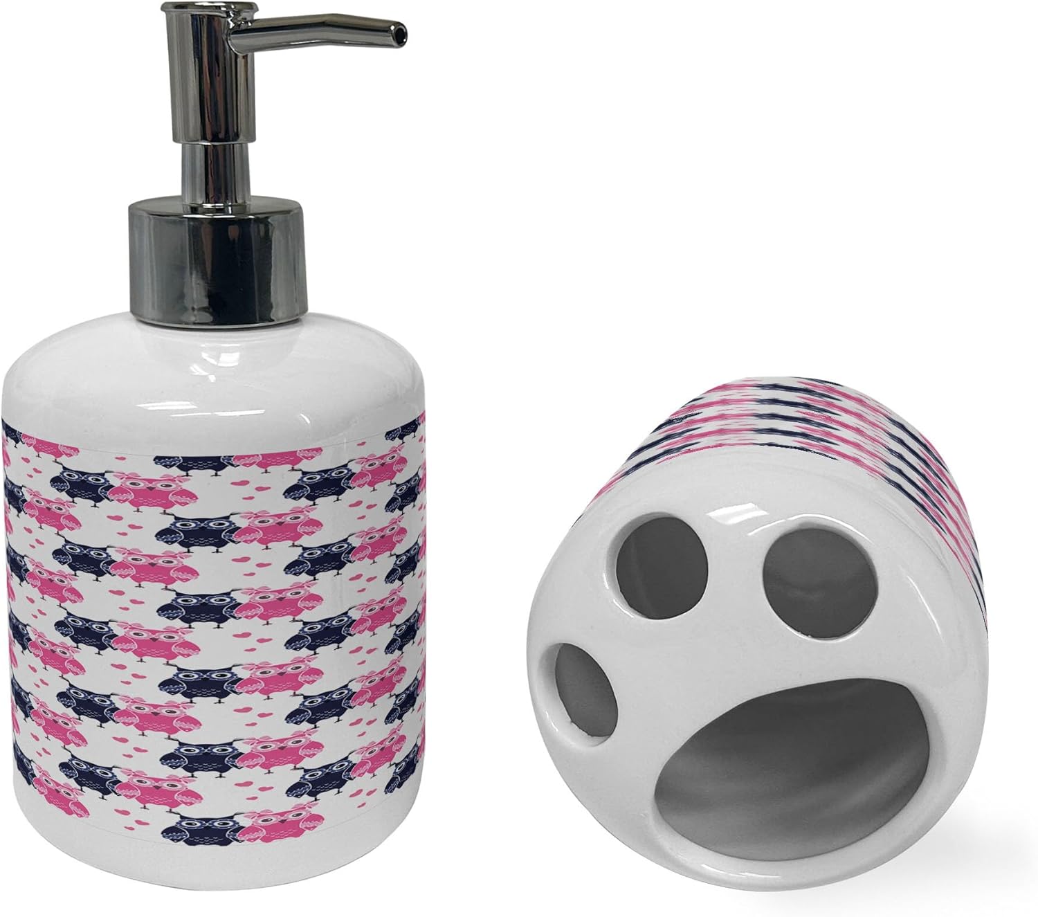 Ambesonne Owl Soap Dispenser Toothbrush Holder Set 1