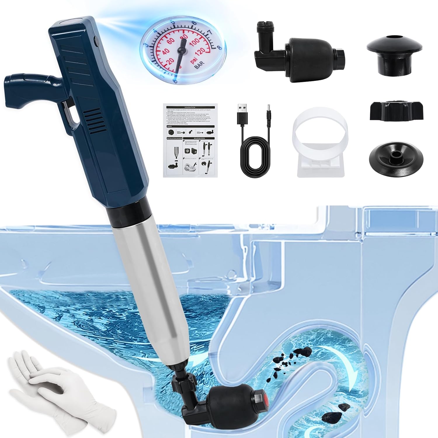 LotaTools Multi-Function Electric Toilet Plunger - Heavy Duty Adjustable Airflow