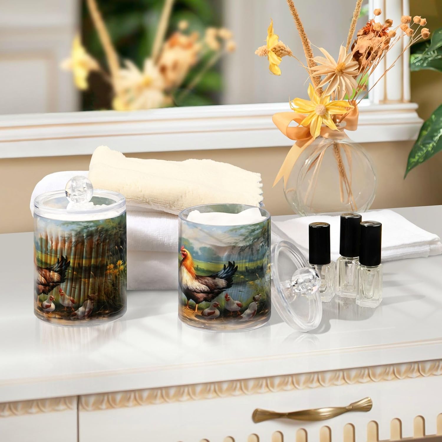 YETTASBIN Rooster Clear Plastic Storage Jars 2 Pack