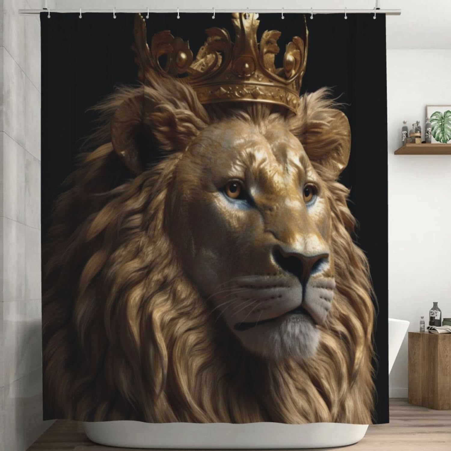 TIYAANDSY Gold Lion Shower Curtain Set 72x72in