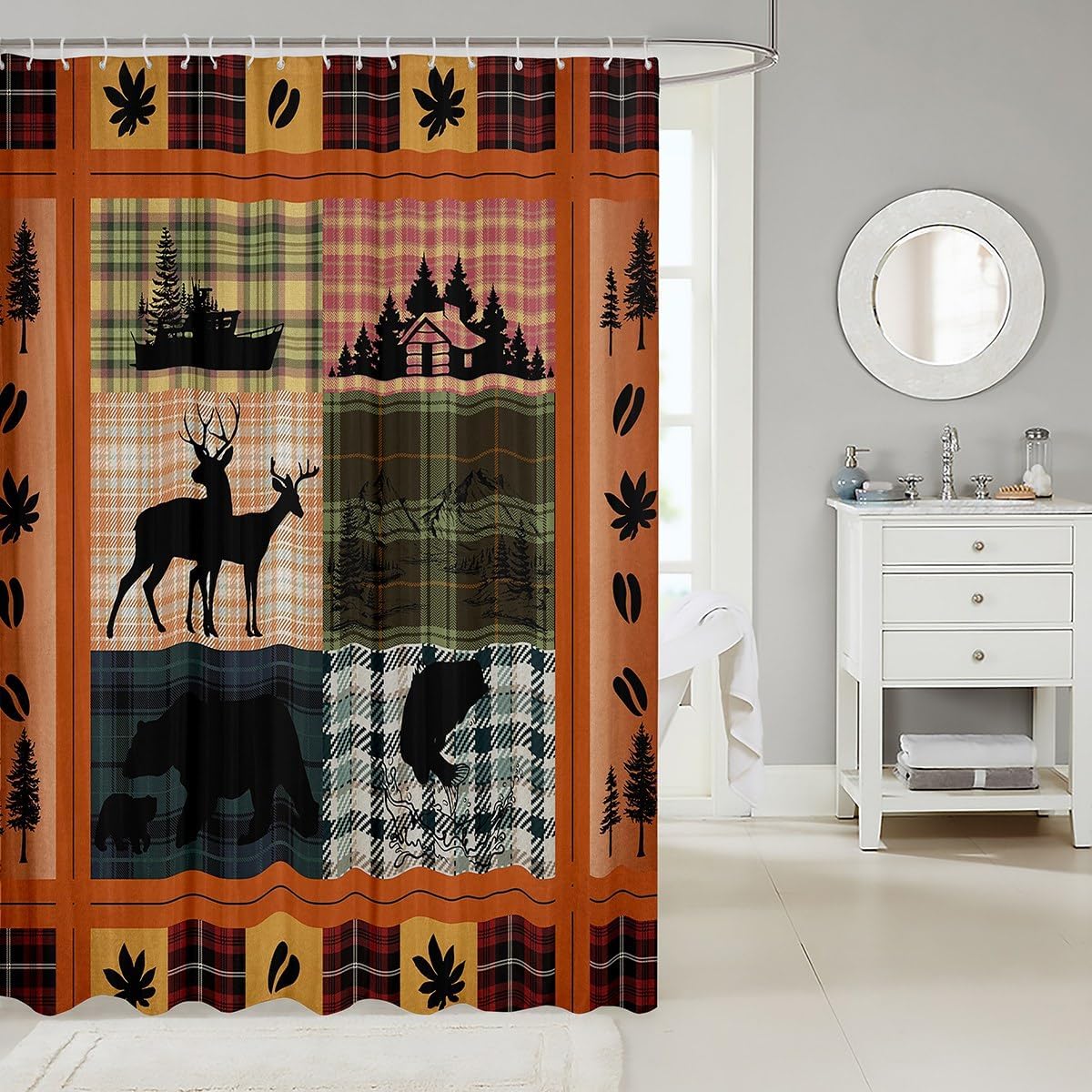 Erosebridal Buffalo Plaid Shower Curtain Set with 12 Hooks