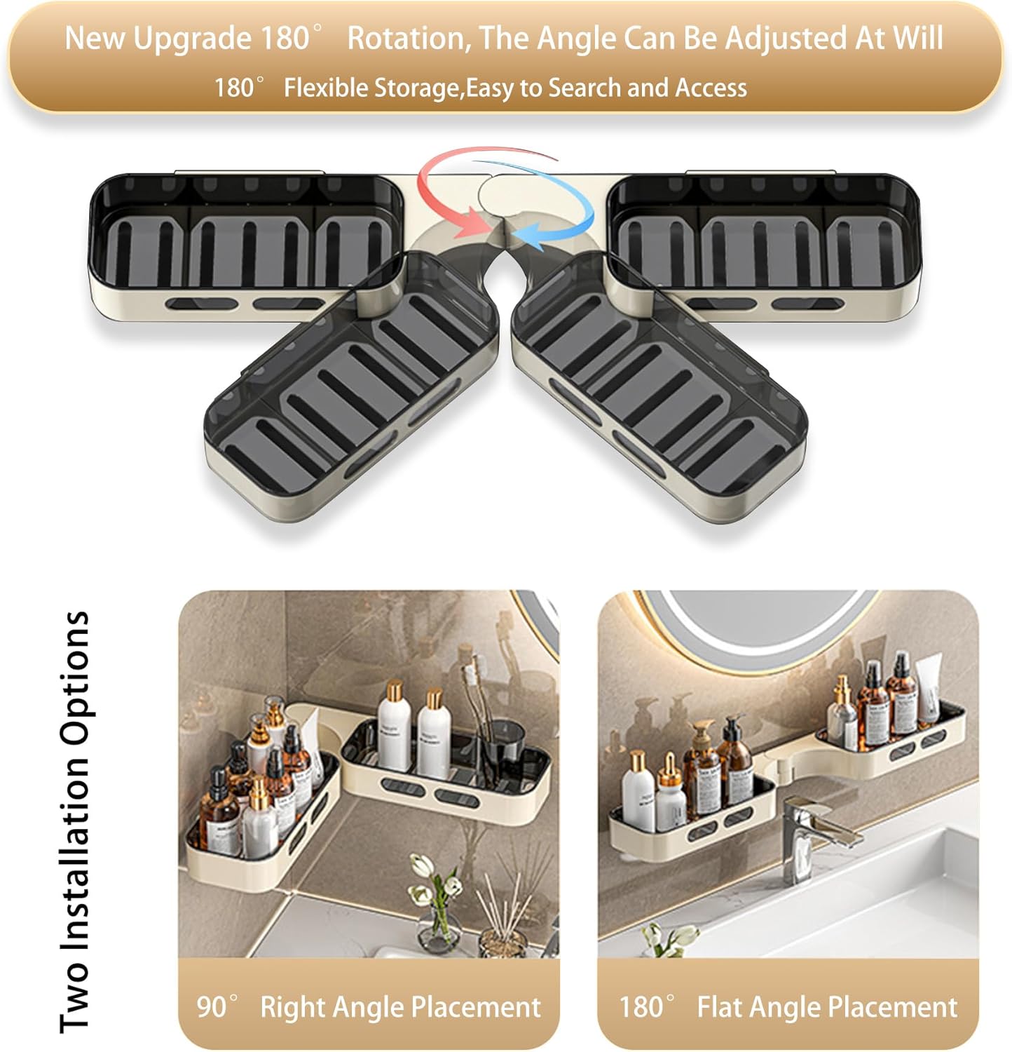 HyliNomi Shower Organizer Corner with Rotating Caddy - Grey