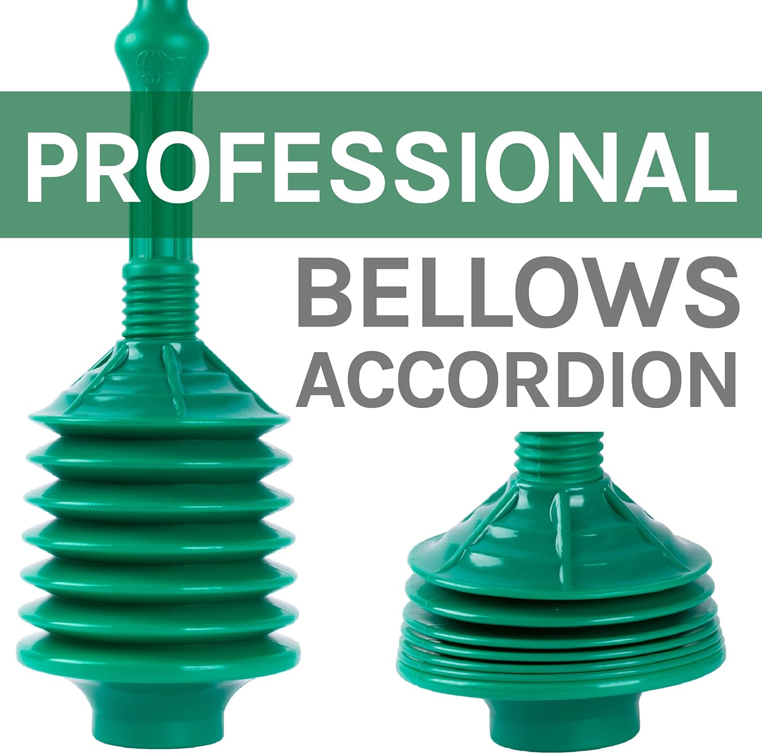 JS Jackson Supplies Green Bellows Toilet Plunger with Black Drip Tray