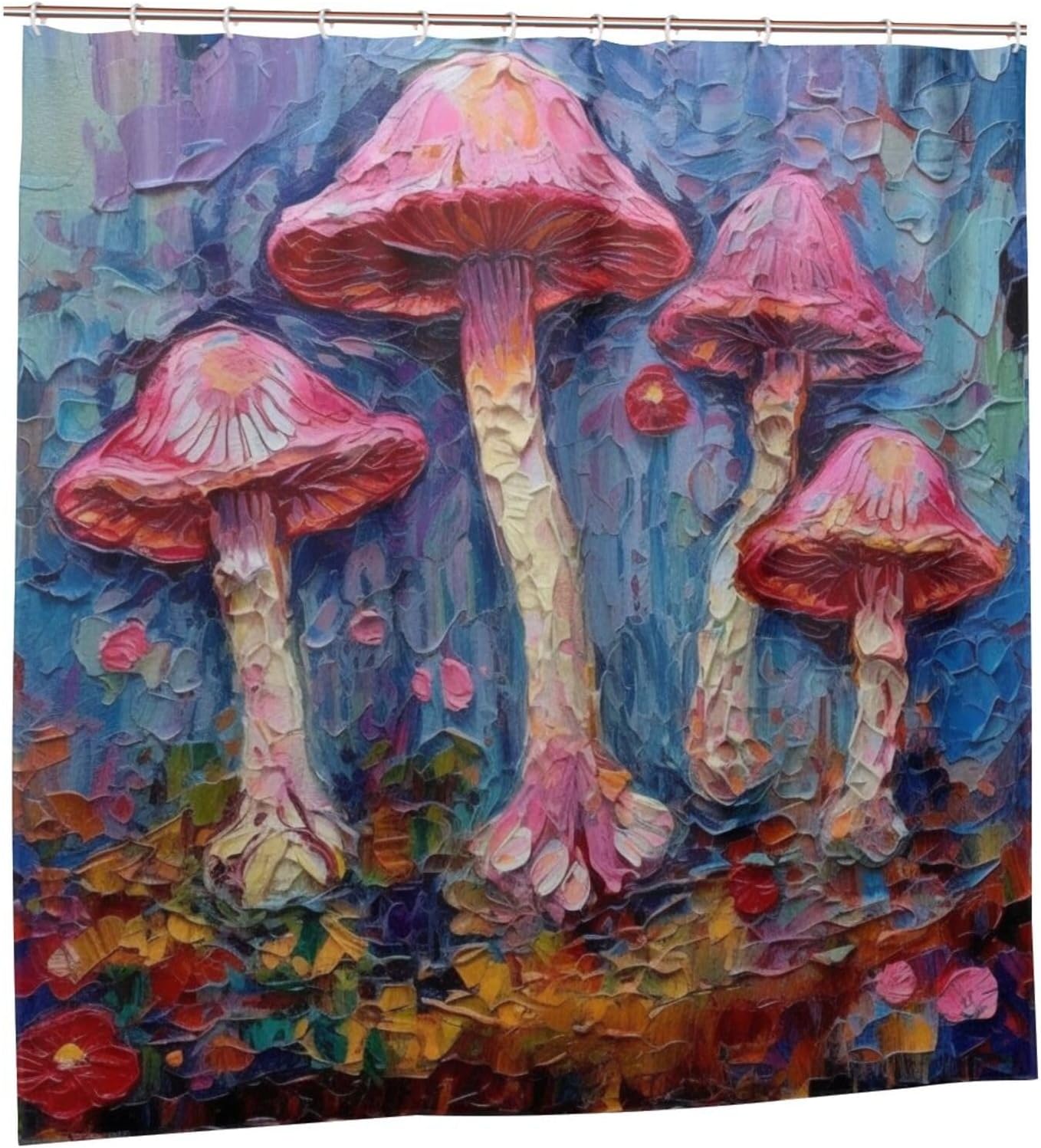 Mushroom Pattern Shower Curtain Set with 12 Hooks 72x72in