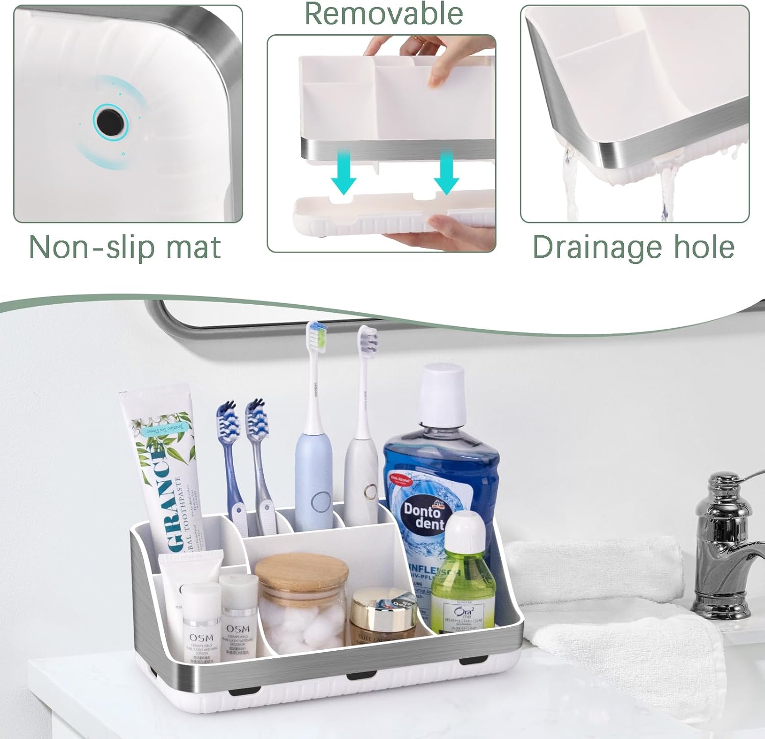 GFWARE Silver Toothbrush Holder Organizer 7 Slots