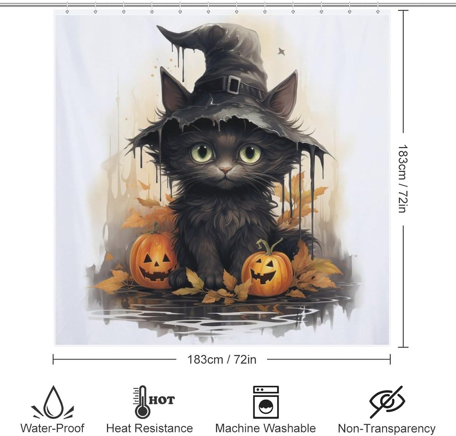 Wizard Hat Cat Shower Curtain Set 72x72in