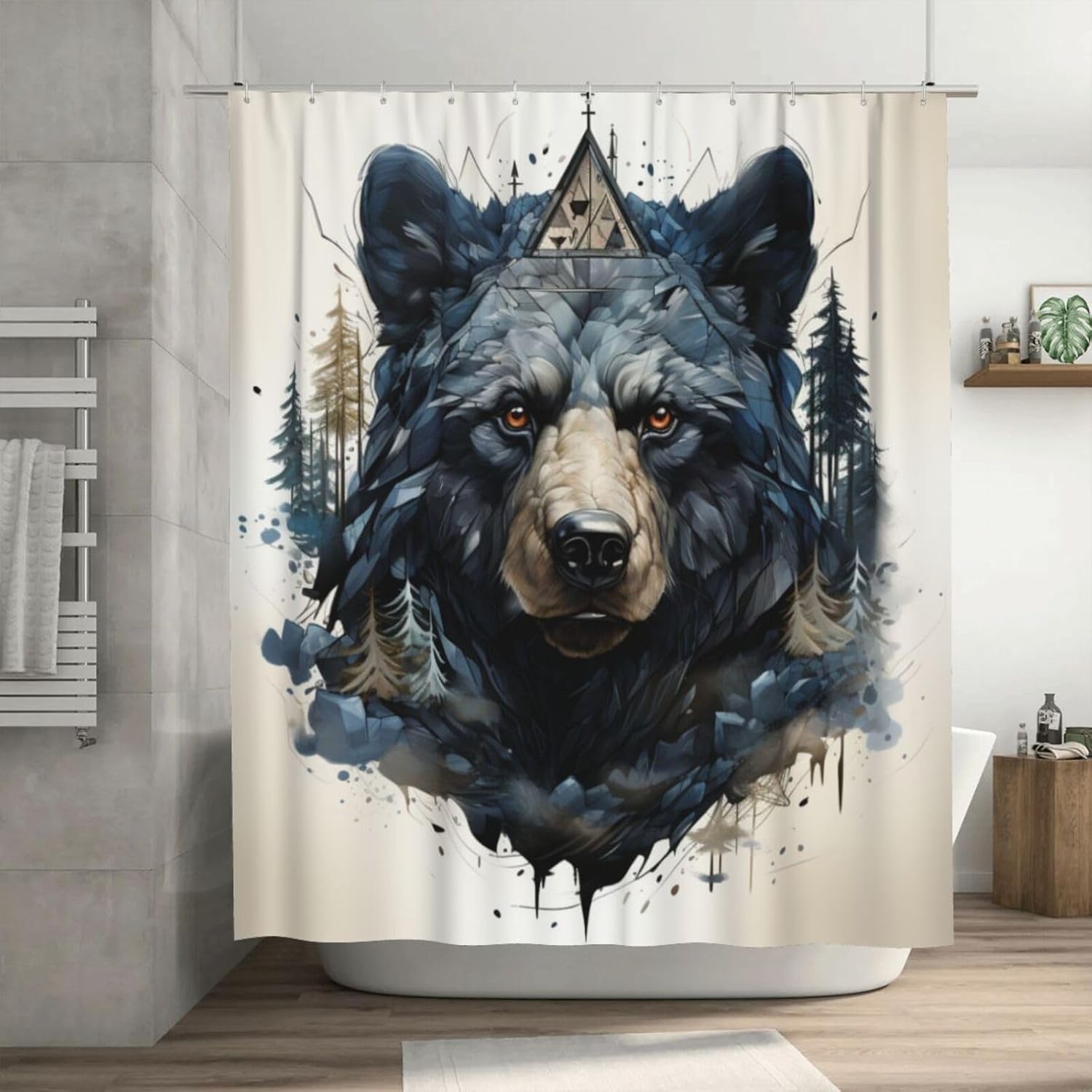 TIYAANDSY Black Bear Shower Curtain Set 72x72in