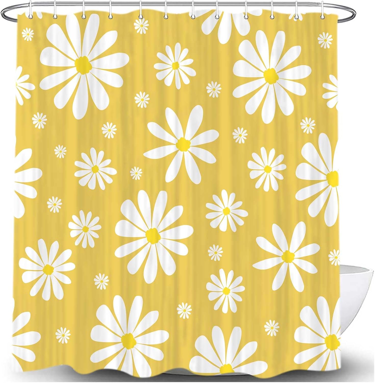 Yellow Daisy Floral Shower Curtain 72x72 Inch