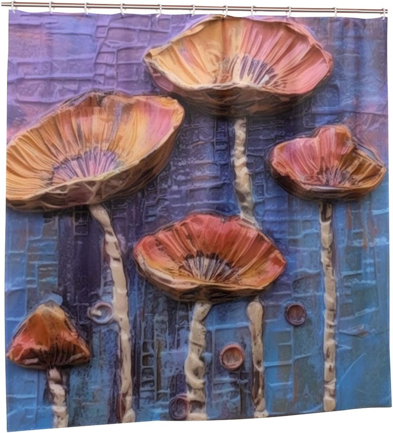 Mushroom Print Shower Curtain Set with 12 Hooks 72x72in