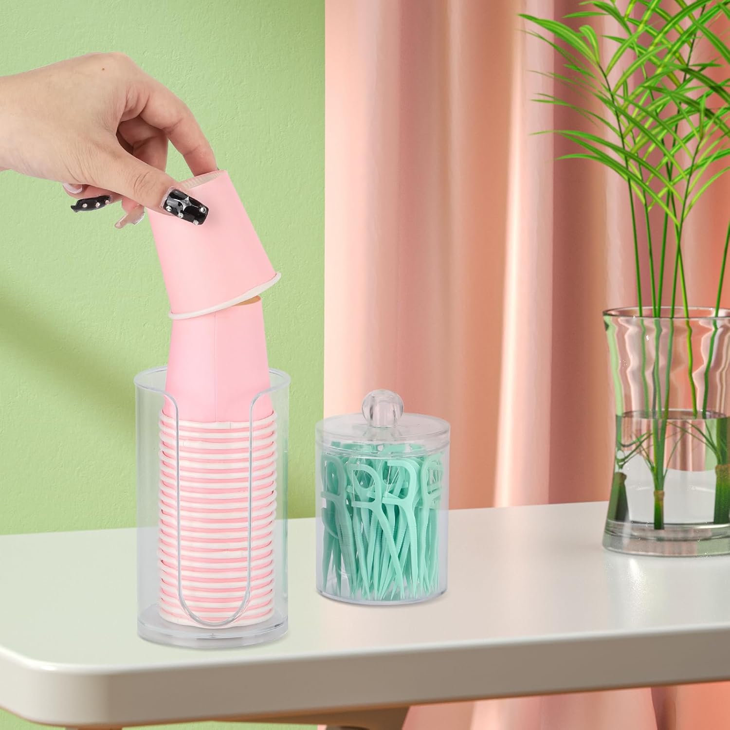 LoveBB 3oz-5oz Cup Dispenser with 10oz QTip Holder Clear