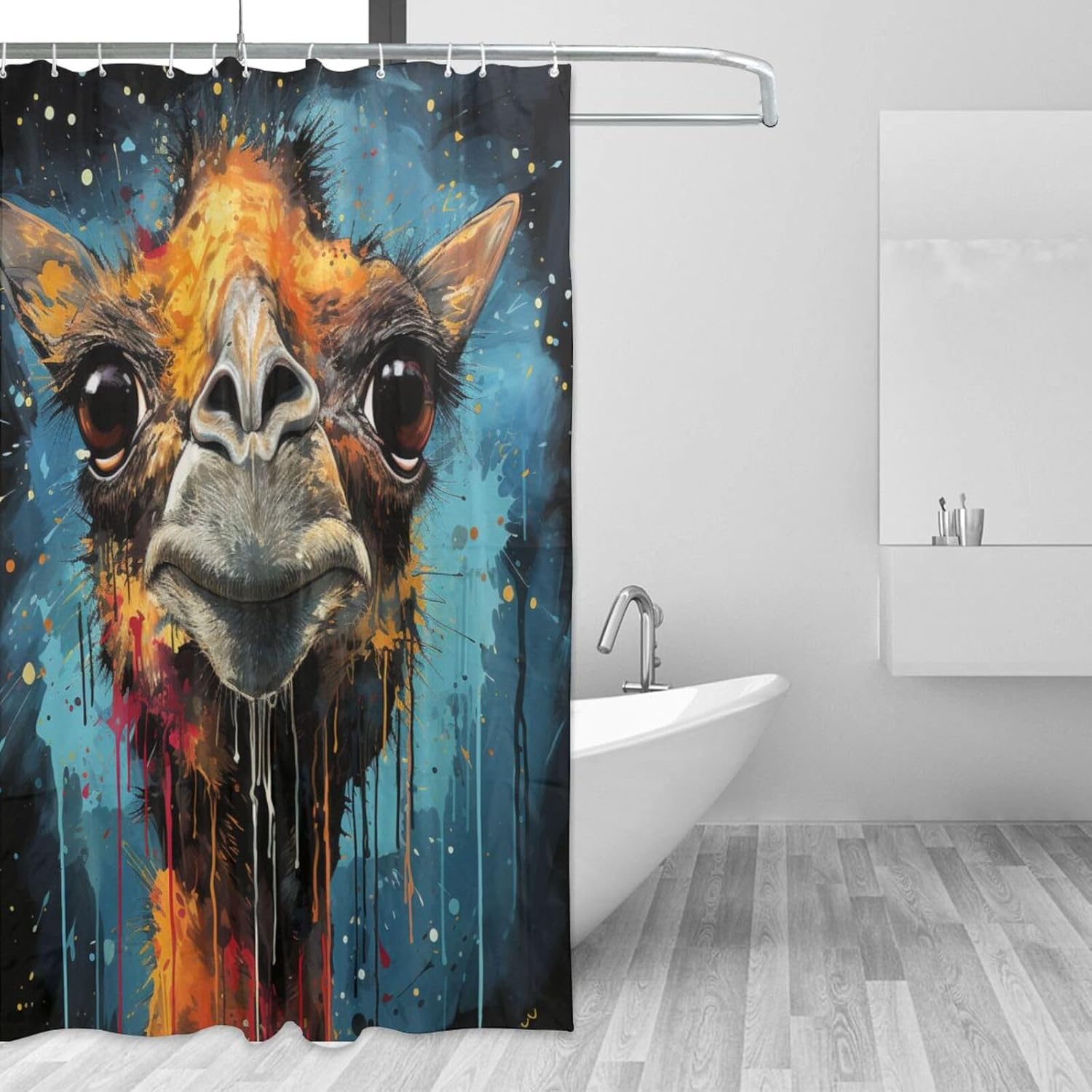 Boho Camel Print Shower Curtain Set with 12 Hooks 72x72in