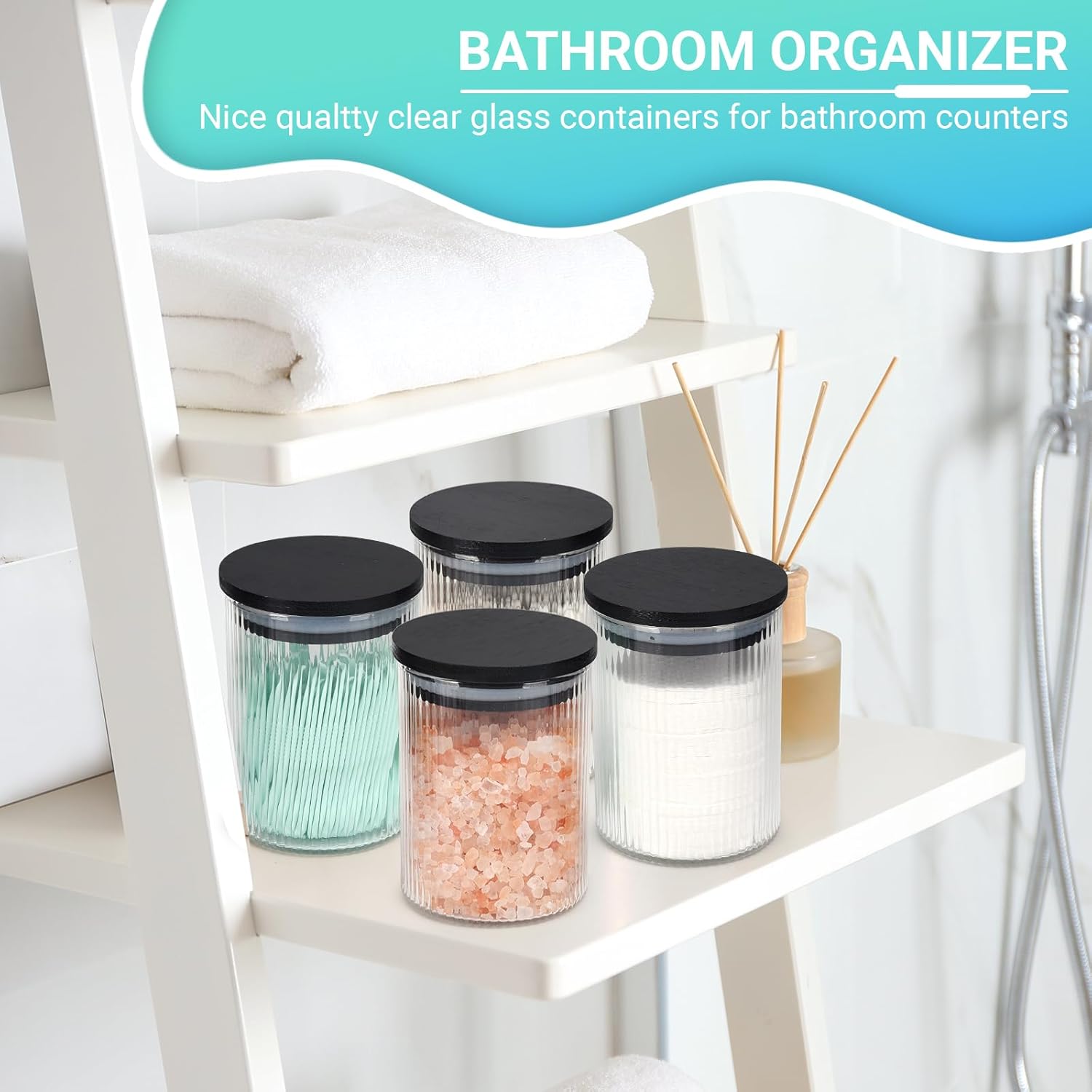 4 Pack Glass Qtip Holder Dispenser Set - Apothecary Style
