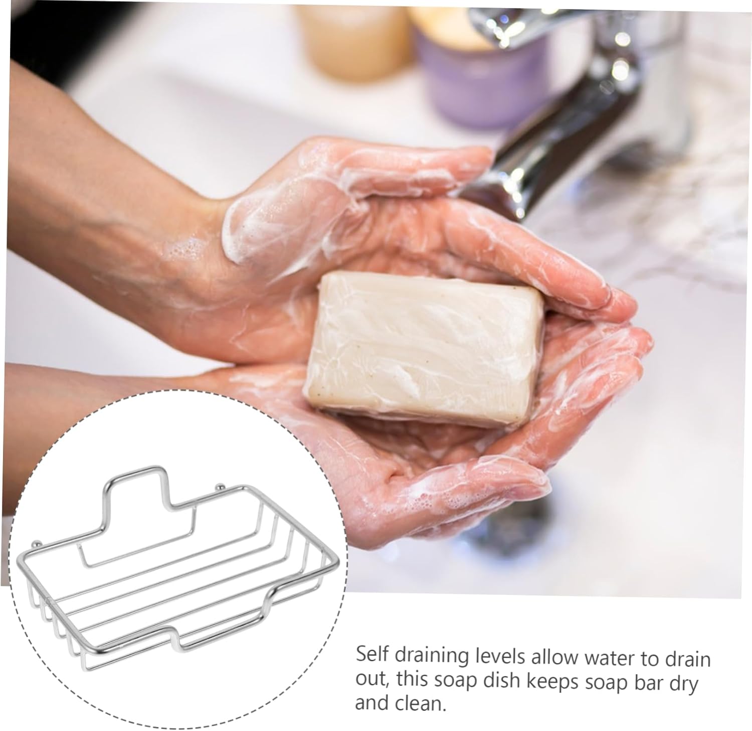 RORPOIR Wall Mounted Soap Holder No Drilling Stainless Steel Drainable Dish