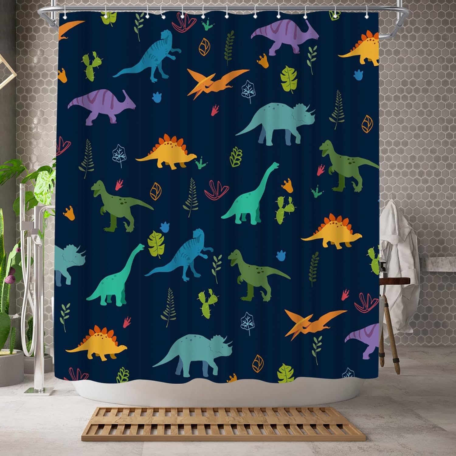 WELMECO Dinosaur Kids Shower Curtain 72x72inch Blue