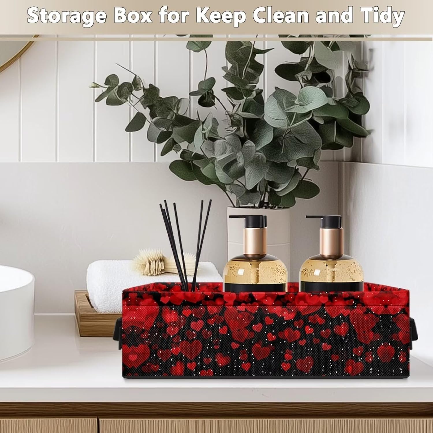 Red Love Heart Toilet Paper Storage Basket with Handle