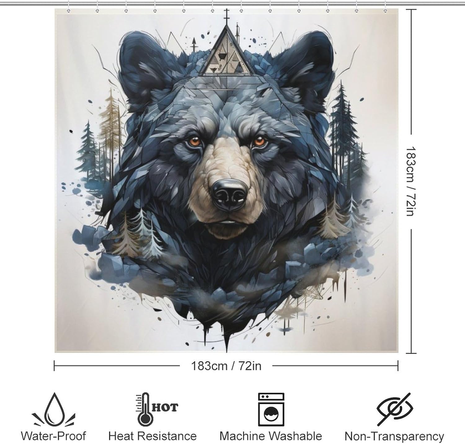 TIYAANDSY Black Bear Shower Curtain Set 72x72in