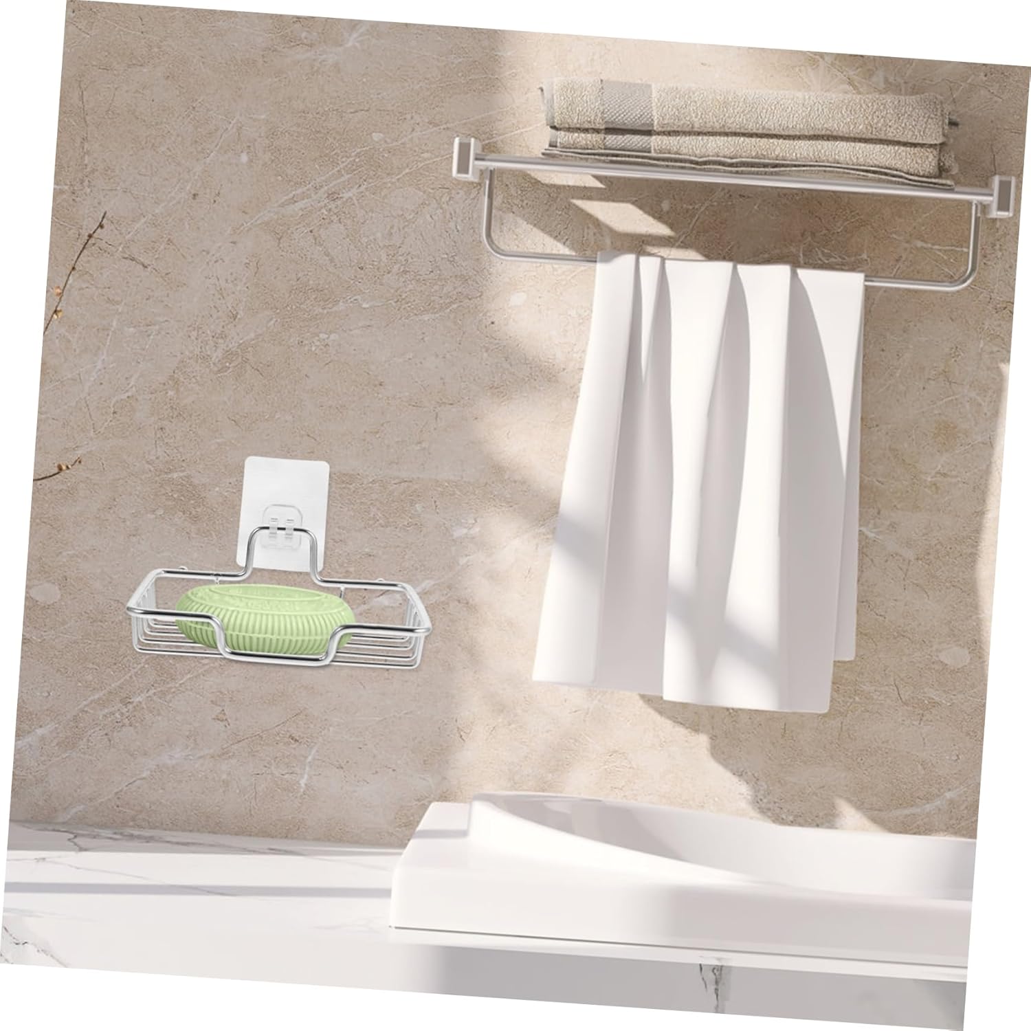 RORPOIR Wall Mounted Soap Holder No Drilling Stainless Steel Drainable Dish