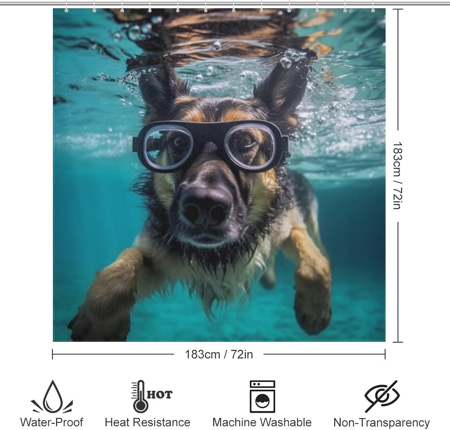 TIYAANDSY Underwater Glasses Dog Shower Curtain Set