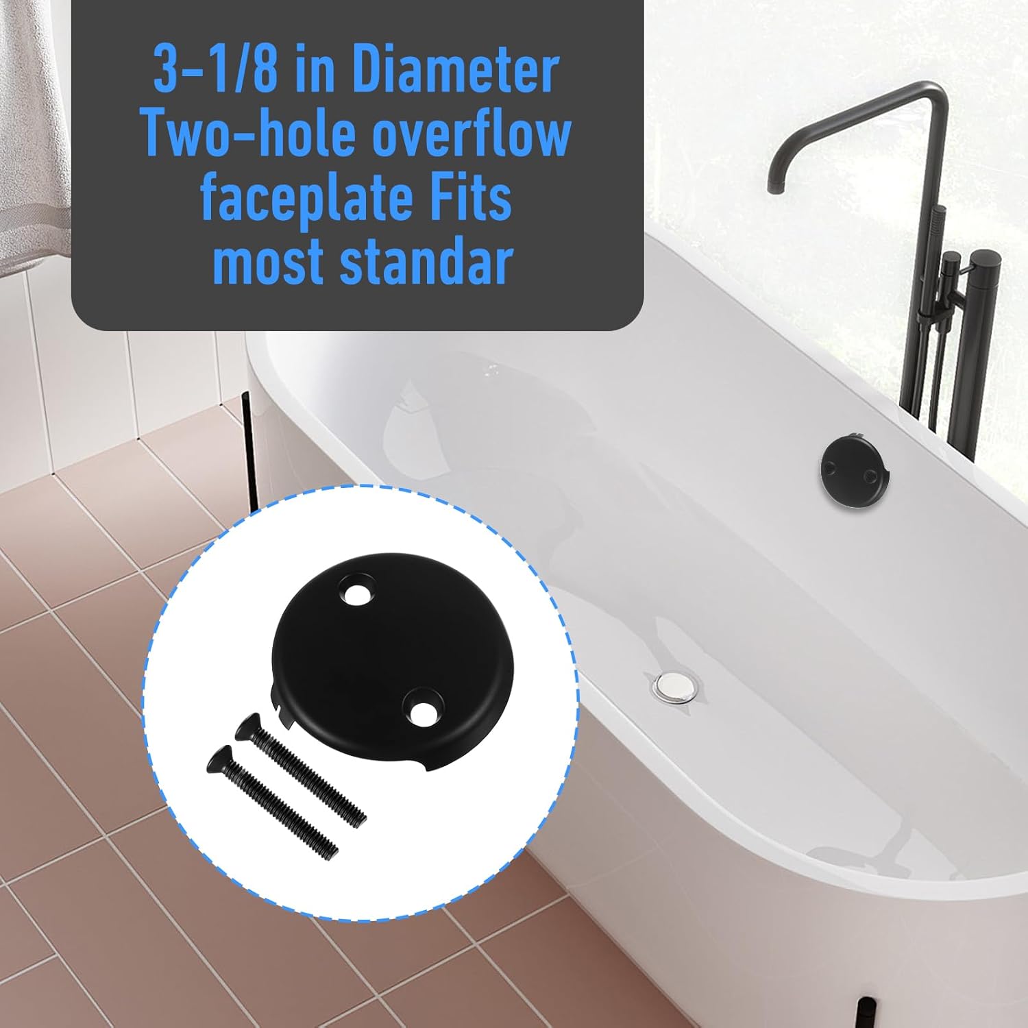 YBEATY Black Two Hole Tub Overflow Cover