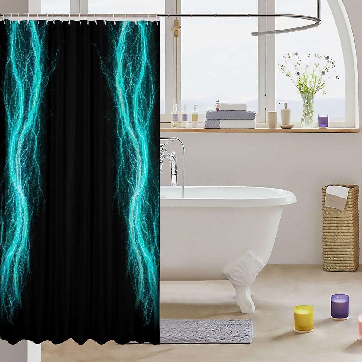 Feelyou Geometric Abstract Shower Curtain 72x72 Kids Teal Black