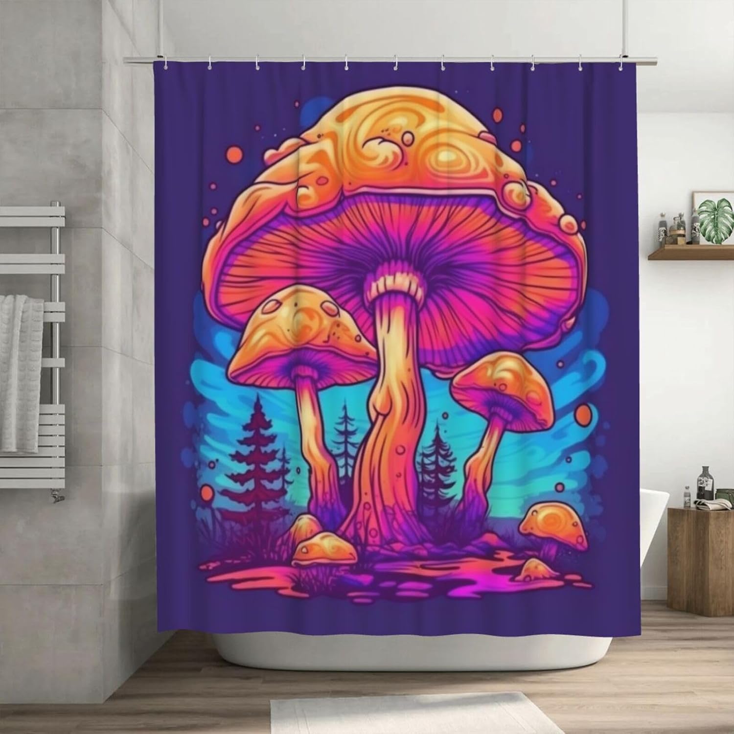 Trippy Mushroom Shower Curtain Set Red Blue Waterproof 72x72in