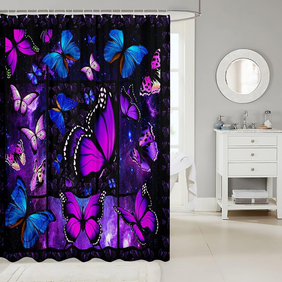 Erosebridal Butterfly Shower Curtain Purple Galaxy 72x72