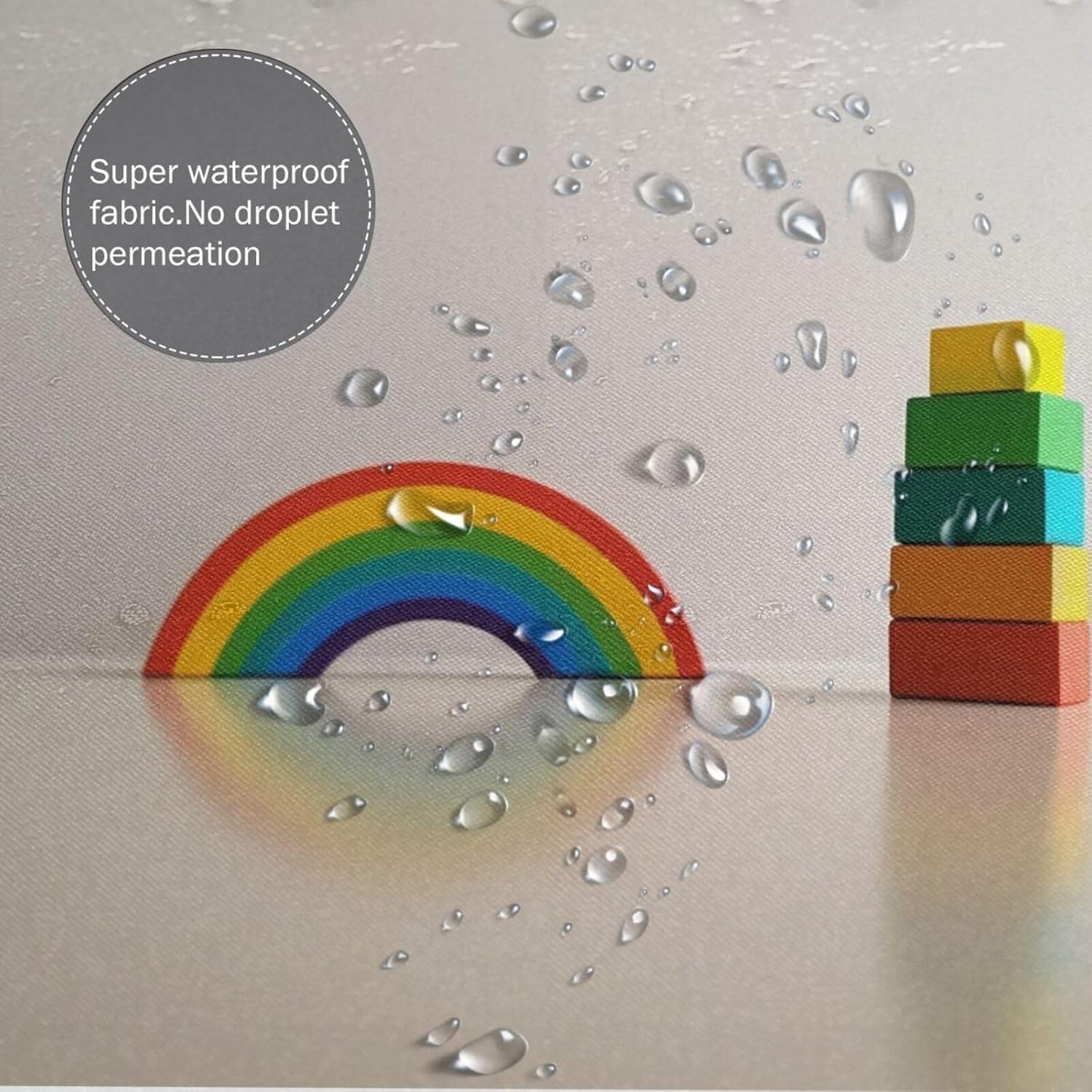 Rainbow Building Blocks Shower Curtain Set with 12 Hooks