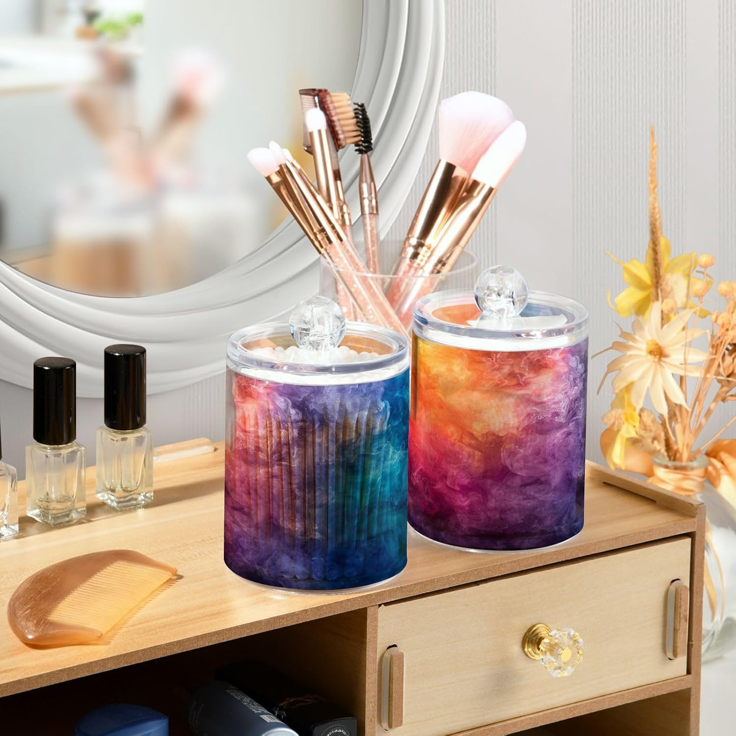 YETTASBIN Clear Apothecary Jars 2 Pack for Cotton Swabs and More